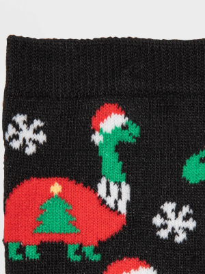 Women's Dinosaur Holiday Crew Socks - Wondershop™ Navy 4-10