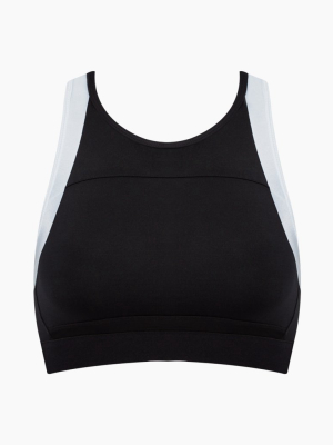 Petta Color Block High Neck Racerback Sports Bra - Black & White