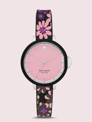 Park Row Black Floral-print Silicone Watch