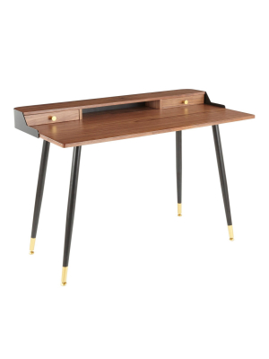 Harvey Mid Century Modern Desk Black/walnut - Lumisource