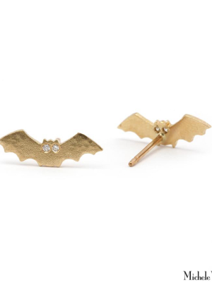 Tiny Bat And Diamond Stud Earrings