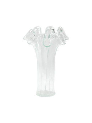 Vietri Onda Glass With Lines Short Vase - Clear & White