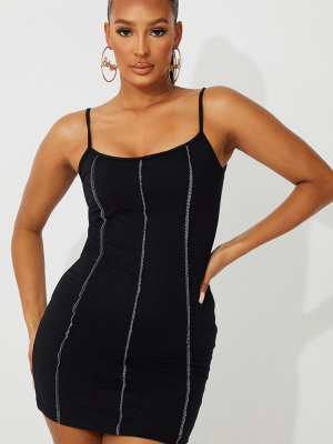 Black Contrast Stitch Strappy Bodycon Dress