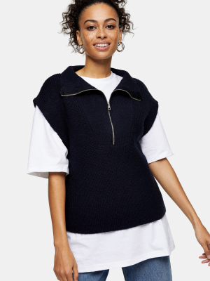 Navy Zip Up Knitted Tank