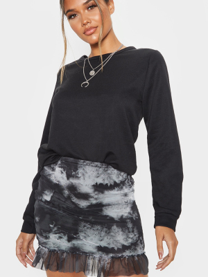 Black Mesh Tie Dye Frill Hem Mini Skirt