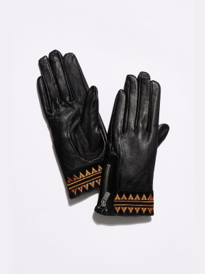 Embroidered Leather Gloves