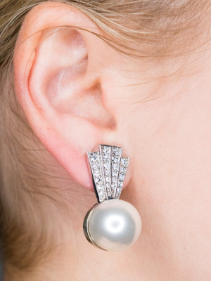 Crystal Top With Pearl Bottom Clip Earrings