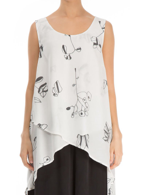 Layered Printed White Silk Bamboo Tunic