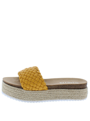 Amy01 Mustard Woven Open Toe Espadrille Slide Sandal