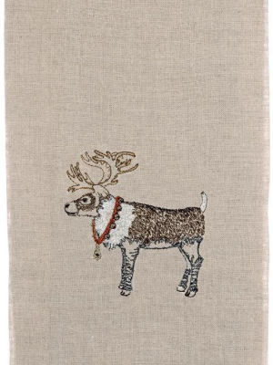 Reindeer With Bells Tea Towel