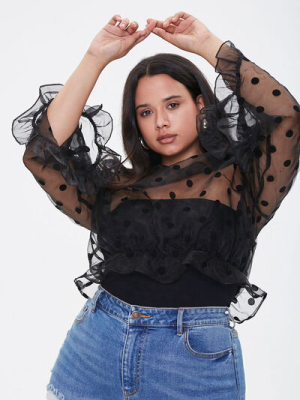 Plus Size Organza Polka Dot Top