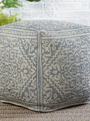 Harlowe Indoor/outdoor Medallion Pouf In Slate & Light Gray