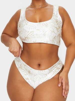 Plus Cream Leaf Print High Waist Bikini Bottoms