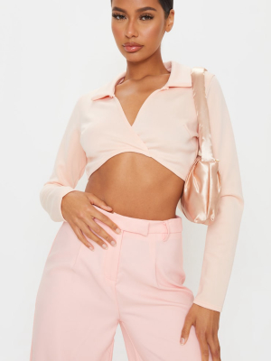 Nude Scuba Twist Front Cropped Shirt