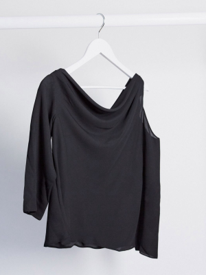Asos Design Long Sleeve Fallen Shoulder Top In Black