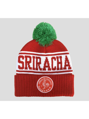 Men's Twill Sriracha Patch Cuff Pom Beanie - Red One Size