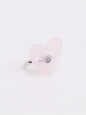 Asos Design Heart Phone Ring In Marbled Pink