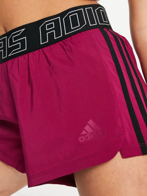 Adidas Training Pacer 3 Stripe Shorts In Berry
