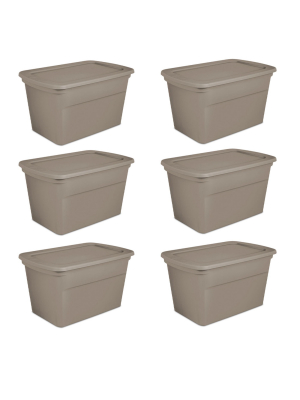 Sterilite 30 Gallon Plastic Stackable Storage Tote Container Box, Taupe (6 Pack)