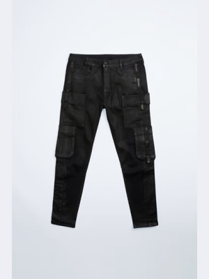 Soft Denim Cargo Pants With Straps