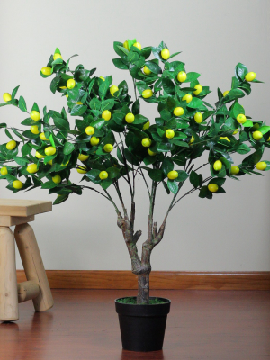 Northlight 45" Potted Green And Yellow Artificial Lemon Tree In A Black Pot