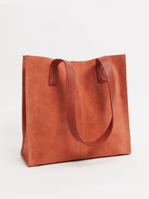 Asos Design Suede Square Shopper Bag In Rust