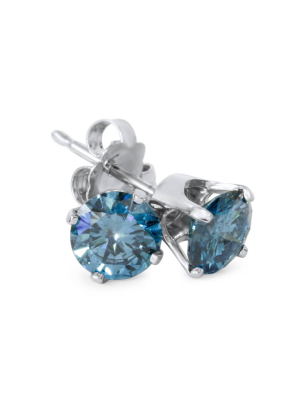 Pompeii3 1 5/8ct Blue Diamond Studs 14k White Gold