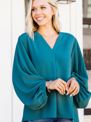 Thanks To You Teal Green Bubble Sleeve Blouse