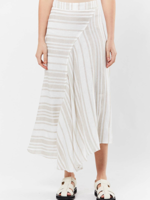 Taupe Stripe A-line Midi Skirt