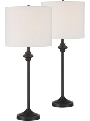 360 Lighting Modern Buffet Table Lamps Set Of 2 Black Metal White Fabric Drum Shade For Dining Room