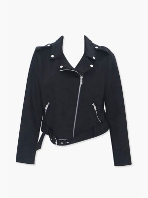 Plus Size Faux Suede Moto Jacket