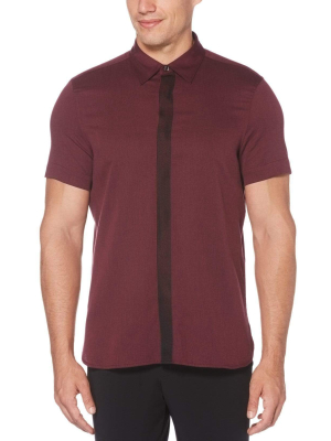 Untucked Slim Fit Solid Covered Placket Shirt