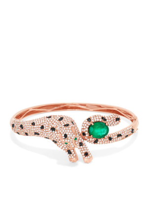 Effy Signature 14k Rose Gold Emerald And Diamond Panther Bangle, 5.23 Tcw