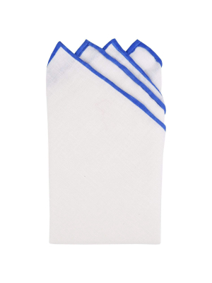 White/blue Pre-folded Linen Pocket Square
