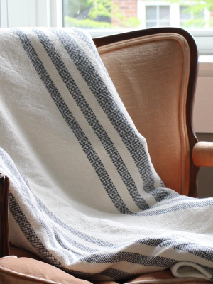 Multi Stripe Cotton Throw In Navy