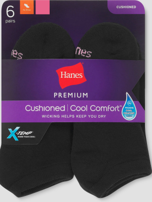 Hanes Premium 6 Pack Women's Cushioned No Show Socks 5-9