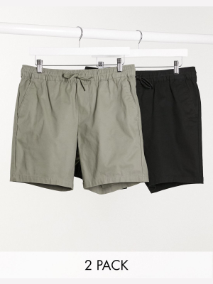 Asos Design 2 Pack Slim Chino Shorts In Khaki & Black Save