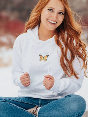 White Centered Pocket Butterfly Hoodie