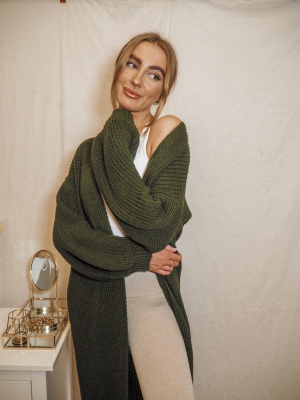 Harper Maxi Knitted Cardigan / Khaki
