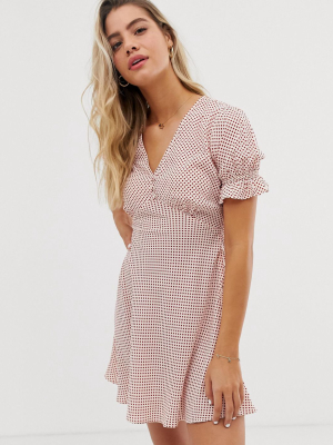 Wednesday's Girl Mini Tea Dress With Flutter Sleeves In Polka Dot