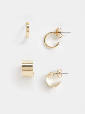 Vero Moda Exclusive 2 Pack Huggie Earrings In Gold