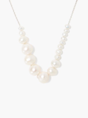 Graduated White Pearl Silver Necklace