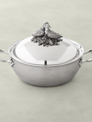 Ruffoni Opus Prima Hammered Stainless- Steel Saucier With Lovebirds Knob, 4-qt.