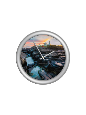 14" X 1.8" Nuble Lighthouse Quartz Movement Decorative Wall Clock Silver Frame - By Chicago Lighthouse