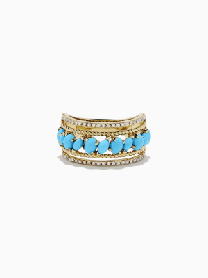 Effy 14k Yellow Gold Turquoise And Diamond Ring, 1.80 Tcw