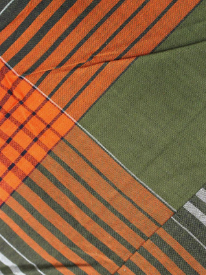 Vintage Boro Blanket, Saki-ori With Orange And Green Plaid Backing