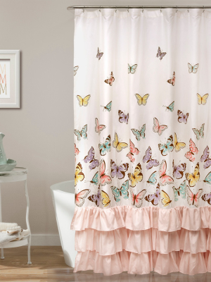 Flutter Butterfly Shower Curtain Pink - Lush Décor