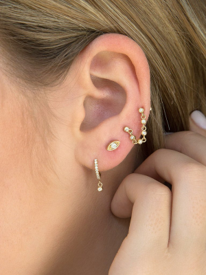 14k Eternity Bezel Chain Double Piercing Stud Earring