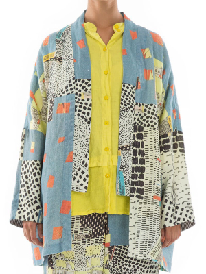 Vintage Print Linen Kimono Jacket