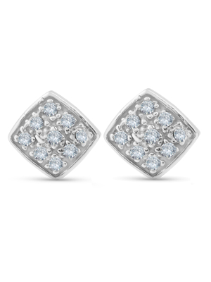 Pompeii3 1/3ct Pave Stud Cushion Halo Diamond Cushion Shape Earrings 10k White Gold